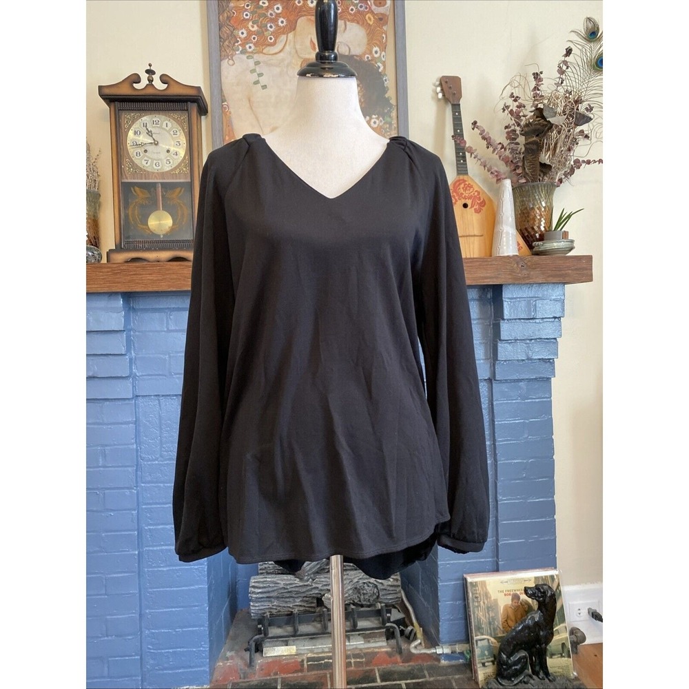 Cabi Tunic Top L Black Hi Low Hem Shirt Capsule Basic Office Casual Boho